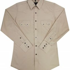 White Horse Apparel Men's Western Shirt: White Horse Solid Sawtooth Pockets Stone