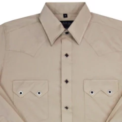 White Horse Apparel Men's Western Shirt: White Horse Solid Sawtooth Pockets Stone