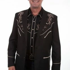 Scully Leather Company Men's Fabric Jacket Collection: Scully Western Blazer Floral Scroll Embroidery