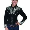 Scully Leather Company Ladies' Women's Vintage Western Shirt Collection: Scully Gunfighter Black & Silver