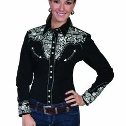 Scully Leather Company Ladies' Women's Vintage Western Shirt Collection: Scully Gunfighter Black & Silver