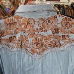 Scully Leather Company Women's Vintage Western Shirt Collection: Scully Gunfighter Denim Blue & Rust Ladies'