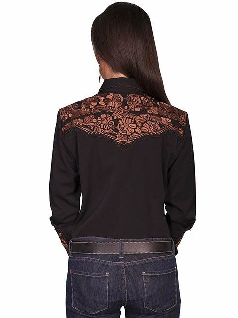 Scully Leather Company Women's Vintage Western Shirt Collection: Scully Gunfighter Black & Rust Ladies' 5 Scully Leather Company Women's Vintage Western Shirt Collection: Scully Gunfighter Black & Rust Ladies'