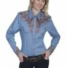 Scully Leather Company Women's Vintage Western Shirt Collection: Scully Gunfighter Denim Blue & Rust Ladies'