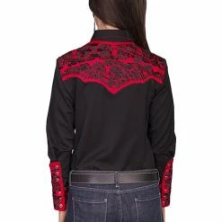 Scully Leather Company Women's Vintage Western Shirt Collection: Scully Gunfighter Black & Crimson Ladies'