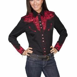 Scully Leather Company Women's Vintage Western Shirt Collection: Scully Gunfighter Black & Crimson Ladies'