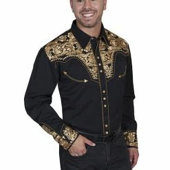 Scully Leather Company Men's Vintage Western Shirt Collection: Scully Gunfighter Black & Gold