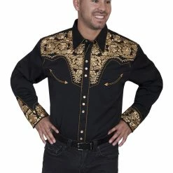 Scully Leather Company Men's Vintage Western Shirt Collection: Scully Gunfighter Black & Gold