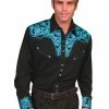 Scully Leather Company Men's Vintage Western Shirt Collection: Scully Gunfighter Black & Turquoise