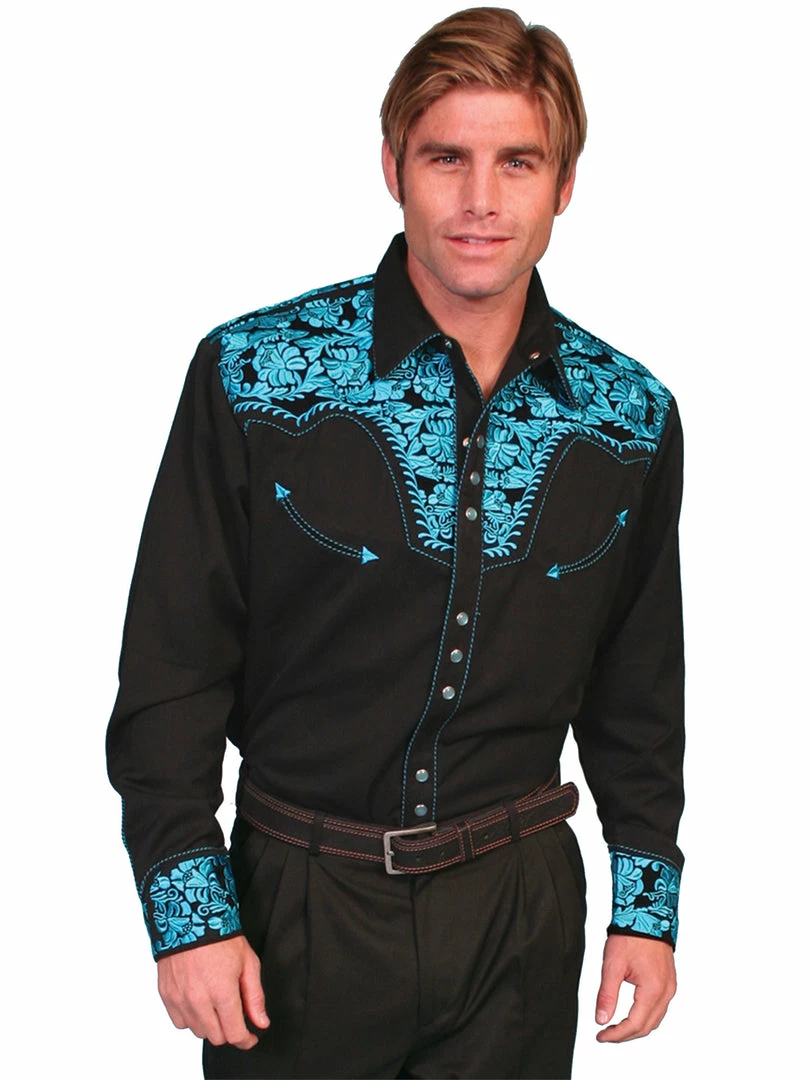 Scully Leather Company Men's Vintage Western Shirt Collection: Scully Gunfighter Black & Turquoise 3 Scully Leather Company Men's Vintage Western Shirt Collection: Scully Gunfighter Black & Turquoise