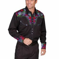 Scully Leather Company Men's Vintage Western Shirt Collection: Scully Gunfighter Black & Multi Color
