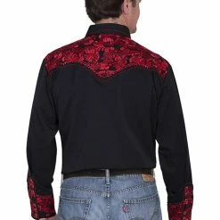 Scully Leather Company Men's Vintage Western Shirt Collection: Scully Gunfighter Black & Crimson