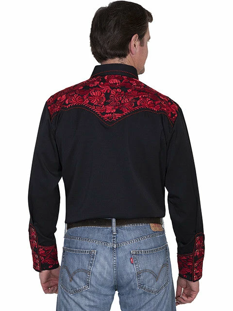 Scully Leather Company Men's Vintage Western Shirt Collection: Scully Gunfighter Black & Crimson 4 Scully Leather Company Men's Vintage Western Shirt Collection: Scully Gunfighter Black & Crimson