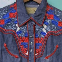 Scully Leather Company Women's Vintage Western Shirt Collection: Scully Gunfighter Denim & Multi Color Ladies'
