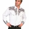 Scully Leather Company Men's Vintage Western Shirt Collection: Scully Gunfighter White & Pewter 2 Scully Leather Company Men's Vintage Western Shirt Collection: Scully Gunfighter White & Pewter