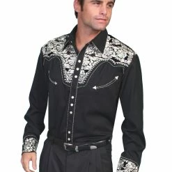 Scully Leather Company Men's Vintage Western Shirt Collection: Scully Gunfighter Black & Silver