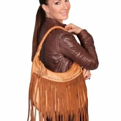Scully Leather Company Ladies' Western Shoulder Bag With Fringe And Rivets