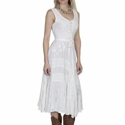 Scully Leather Company Ladies' Women's Honey Creek Collection Dress: Sleeveless Lace-Up, Tier Panels With Scrolling