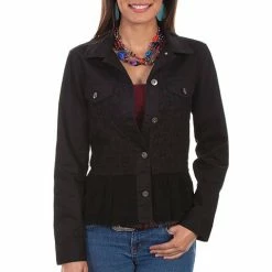 Scully Leather Company Ladies' Women's Honey Creek Jacket Collection: Lace Insert And Ruffle Hem