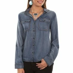 Scully Leather Company Women's Honey Creek Collection Blouse: Lace Up Back Denim