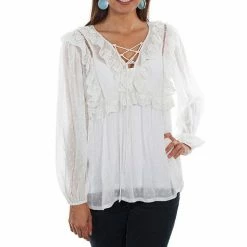 Scully Leather Company Women's Honey Creek Collection Blouse: Dotted Swiss Ruffles