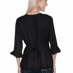 Scully Leather Company Women's Honey Creek Collection Blouse: Embroidered 3/4 Sleeves