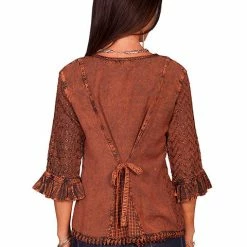 Scully Leather Company Women's Honey Creek Collection Blouse: Embroidered 3/4 Sleeves