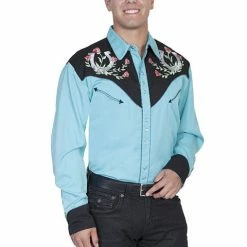 Scully Leather Company Men's Vintage Western Shirt Collection: Scully Lucky Horseshoes And Roses