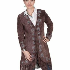Scully Leather Company Ladies' Women's Leather Jacket Collection Suede: Scully Embroidered Car Coat