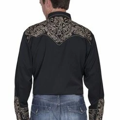 Scully Leather Company Men's Vintage Western Shirt Collection: Scully Embroidered Scroll Black & Tan