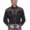 Scully Leather Company Men's Vintage Western Shirt Collection: Scully Embroidered Scroll Black & Tan