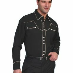 Scully Leather Company Men's Vintage Western Shirt Collection: Scully Black & Cream