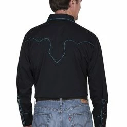 Scully Leather Company Men's Vintage Western Shirt Collection: Scully Classic Black & Turquoise