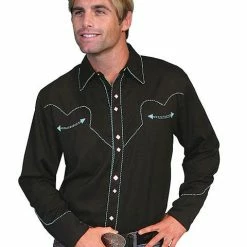 Scully Leather Company Men's Vintage Western Shirt Collection: Scully Classic Black & Turquoise