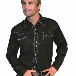 Scully Leather Company Men's Vintage Western Shirt Collection: Scully Classic Black & Turquoise