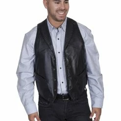 Scully Leather Company Men's Leather Vest Collection Vest: Scully Western Whip Stitch Lamb