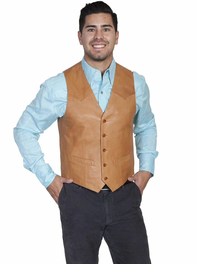 Scully Leather Company Men's Leather Vest Collection: Scully Western Lambskin, Button Front, Ranch Tan 3 Scully Leather Company Men's Leather Vest Collection: Scully Western Lambskin, Button Front, Ranch Tan