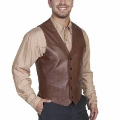 Scully Leather Company Men's Leather Vest Collection: Scully Western Lambskin, Buttons, Chocolate
