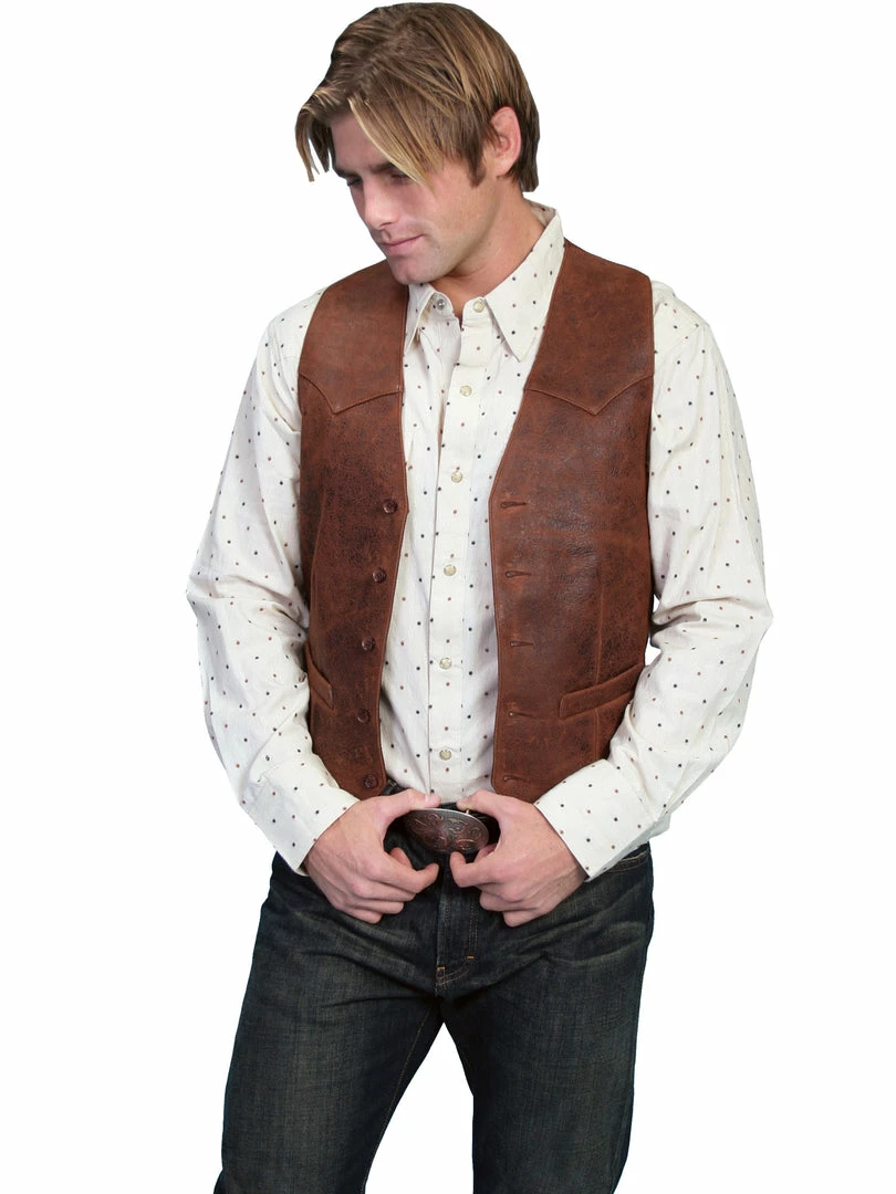 Scully Leather Company Men's Leather Vest Collection: Scully Western Lambskin, Button Front, Brown 3 Scully Leather Company Men's Leather Vest Collection: Scully Western Lambskin, Button Front, Brown