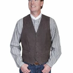 Scully Leather Company Men's Leather Vest Collection: Scully Western Lambskin, Buttons, Brown