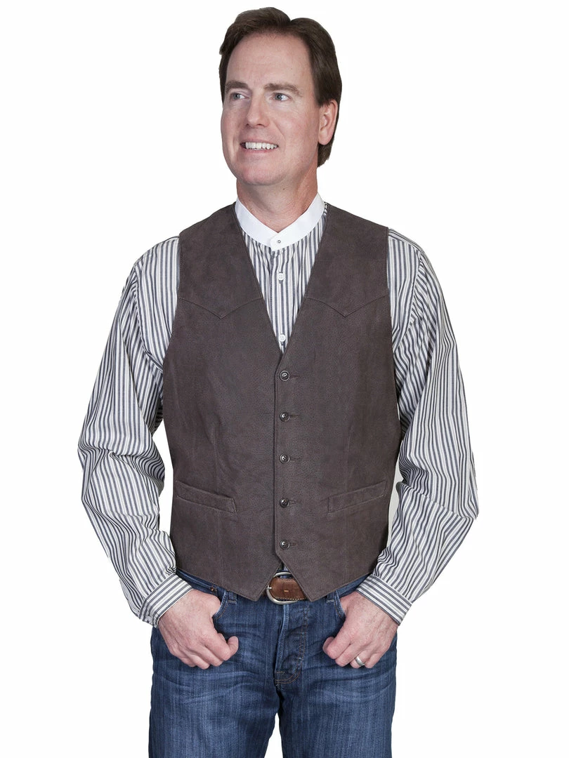 Scully Leather Company Men's Leather Vest Collection: Scully Western Lambskin, Buttons, Brown 4 Scully Leather Company Men's Leather Vest Collection: Scully Western Lambskin, Buttons, Brown