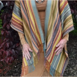 Rhonda Stark Italian Acrylic Collection: Shawl Serape Stripe Carnival, Fringe Ladies'