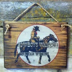 OutWest Shop Decor Wall Sign Business: Cowboys Wanted Inquire Within