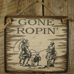 OutWest Shop Wall Sign Barn: Horses Gone Ropin' Decor