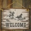 OutWest Shop Decor Wall Sign Business: Welcome With Cowboy Roping