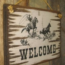 OutWest Shop Decor Wall Sign Business: Welcome With Cowboy Roping