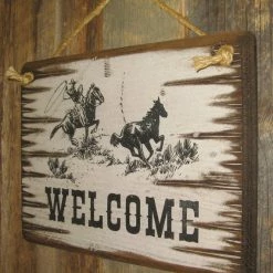 OutWest Shop Decor Wall Sign Business: Welcome With Cowboy Roping