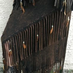 Pat Dahnke Distressed Brown Criss Cross Fringe Skirt 10 Pat Dahnke Distressed Brown Criss Cross Fringe Skirt