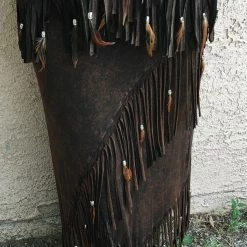 Pat Dahnke Distressed Brown Criss Cross Fringe Skirt