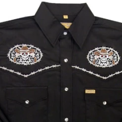White Horse Apparel Men's Embroidered Western Shirt: White Horse Skulls On Black 5 White Horse Apparel Men's Embroidered Western Shirt: White Horse Skulls On Black